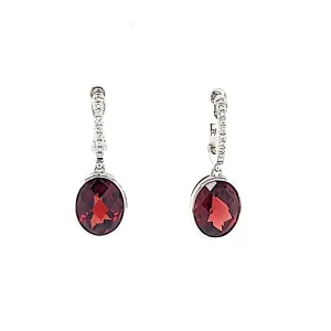 14k White Gold Oval Garnet Dangle Earrings (I8018)