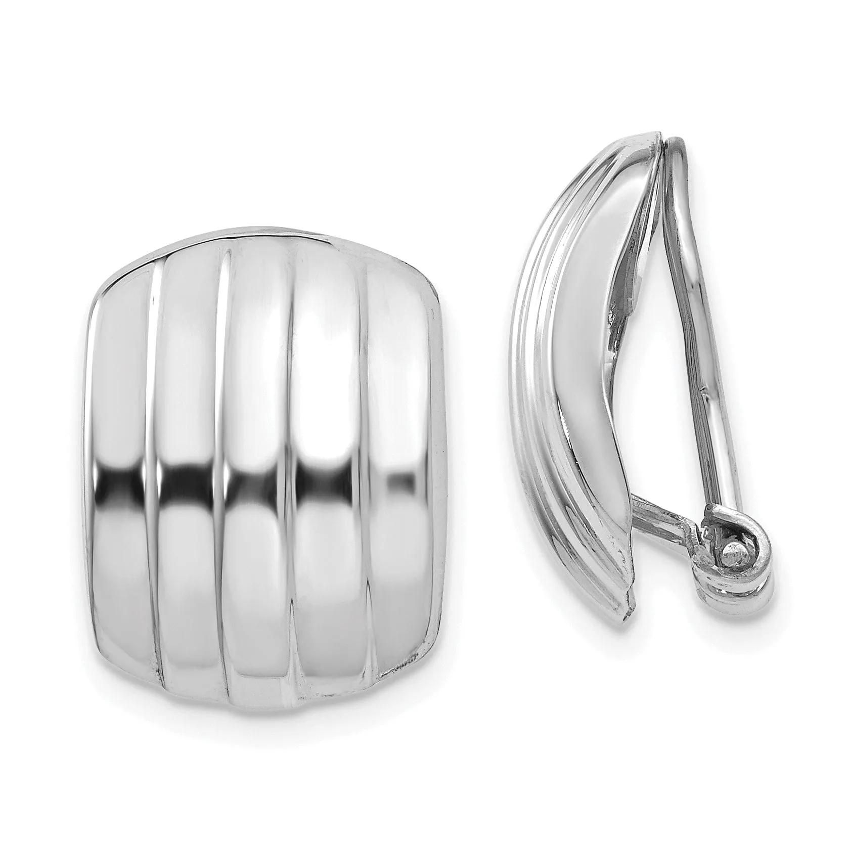 14k White Gold Polished Ribbed Non-pierced Omega