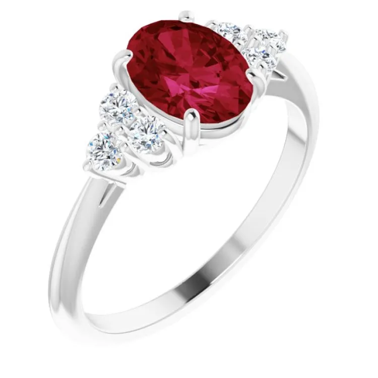 14K White Lab-Grown Ruby & 1/6 CTW Natural Diamond Ring