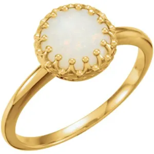 14K Yellow 8 mm Natural Opal Crown Cabochon Ring