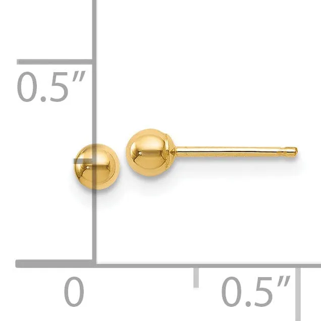 14k Yellow Gold 3mm Ball Post Earrings