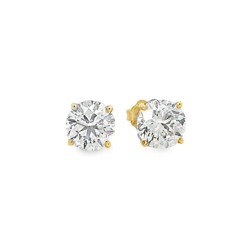 14K Yellow Gold Diamond Solitaire Stud Earrings - 3.11 Carat