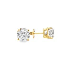 14K Yellow Gold Diamond Solitaire Stud Earrings - 3.11 Carat