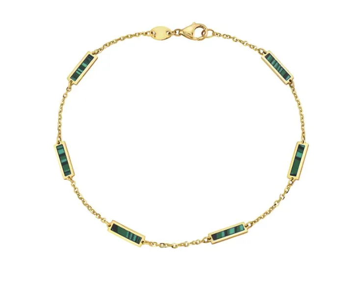 14k Yellow Gold Rectangle Malachite Station Bracelet (I8075)