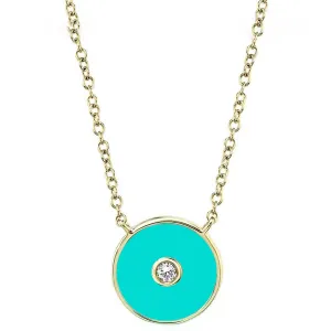 14K Yellow Gold Turquoise and Diamond Circle Pendant Necklace