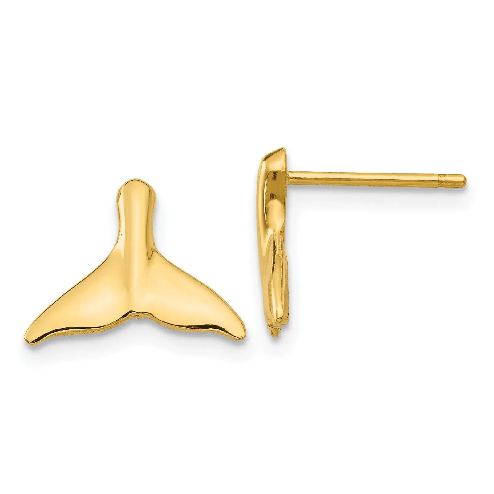 14k Yellow Gold Whale Tail Post Earrings