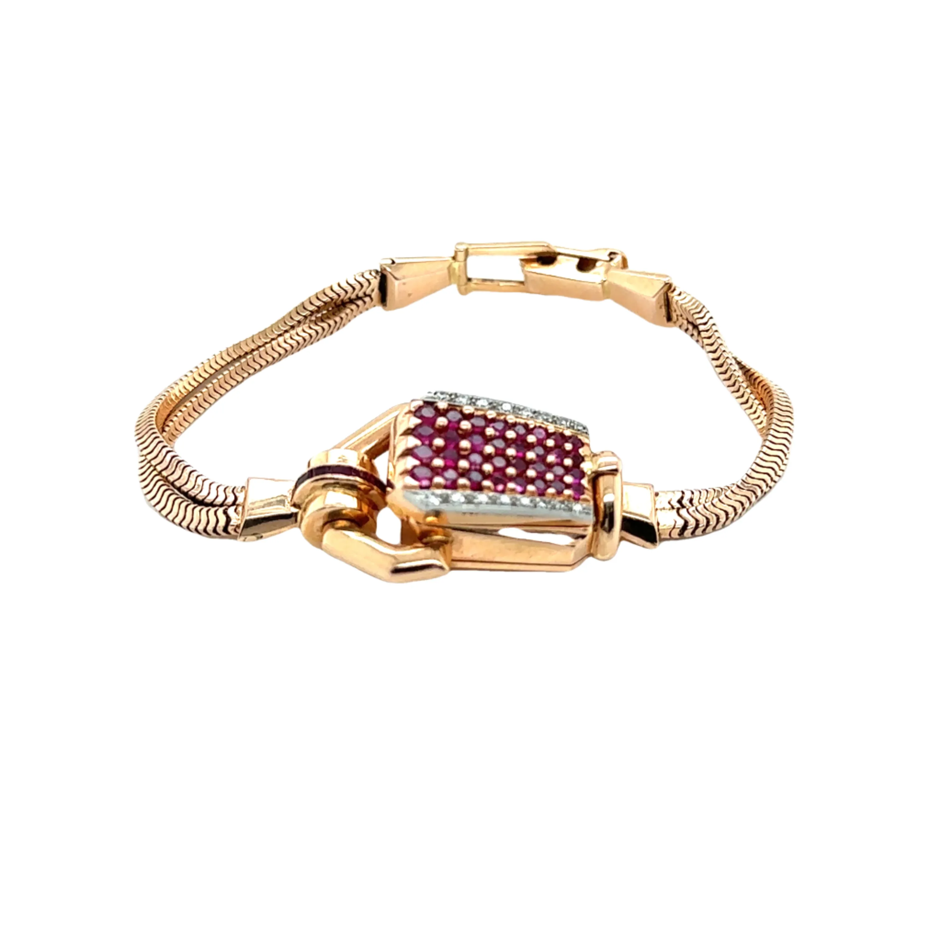 14KR Custom Estate Ruby & Diamond Fashion Watch Bracelet