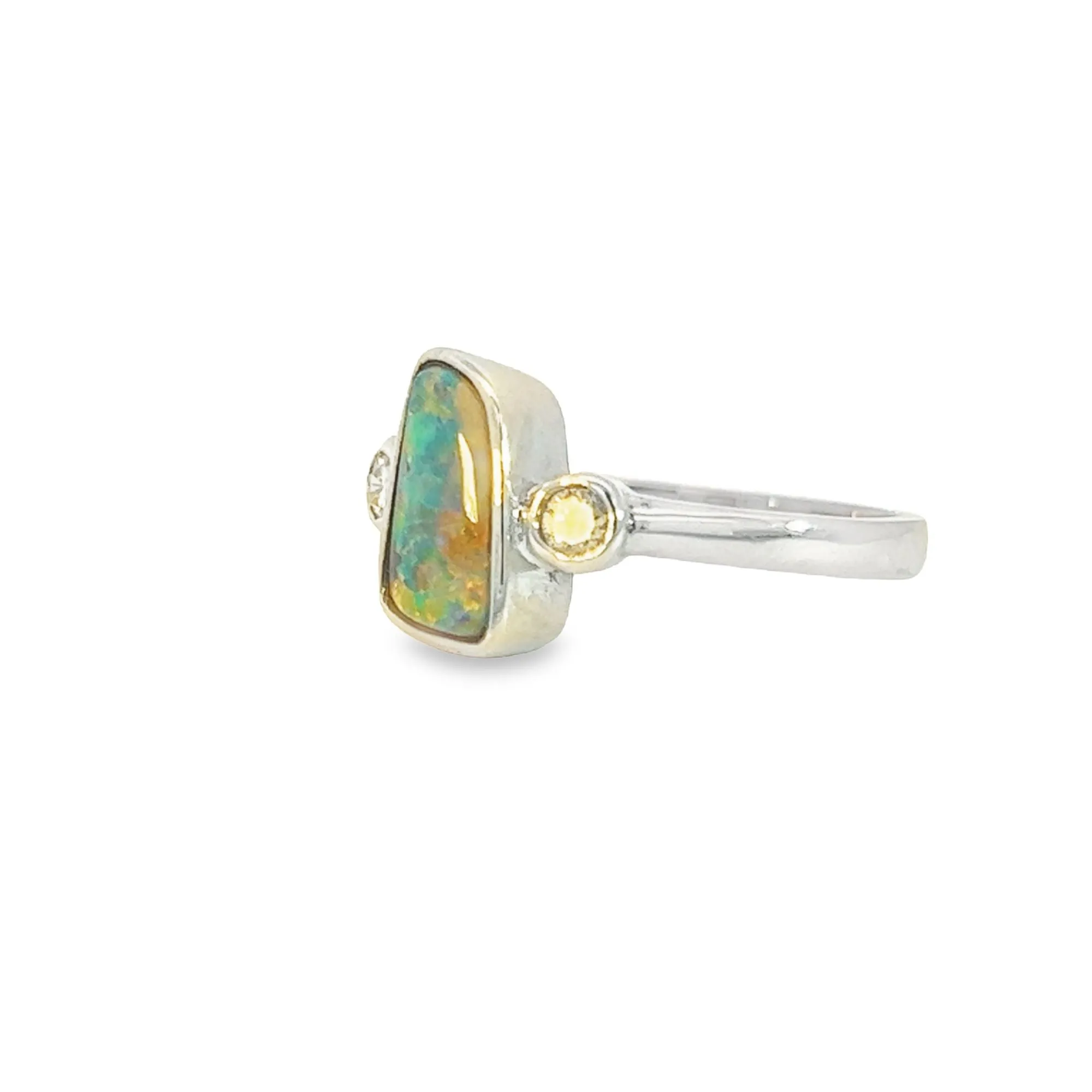 14kt White Gold Boulder Opal 1.8ct and Diamond Opal ring