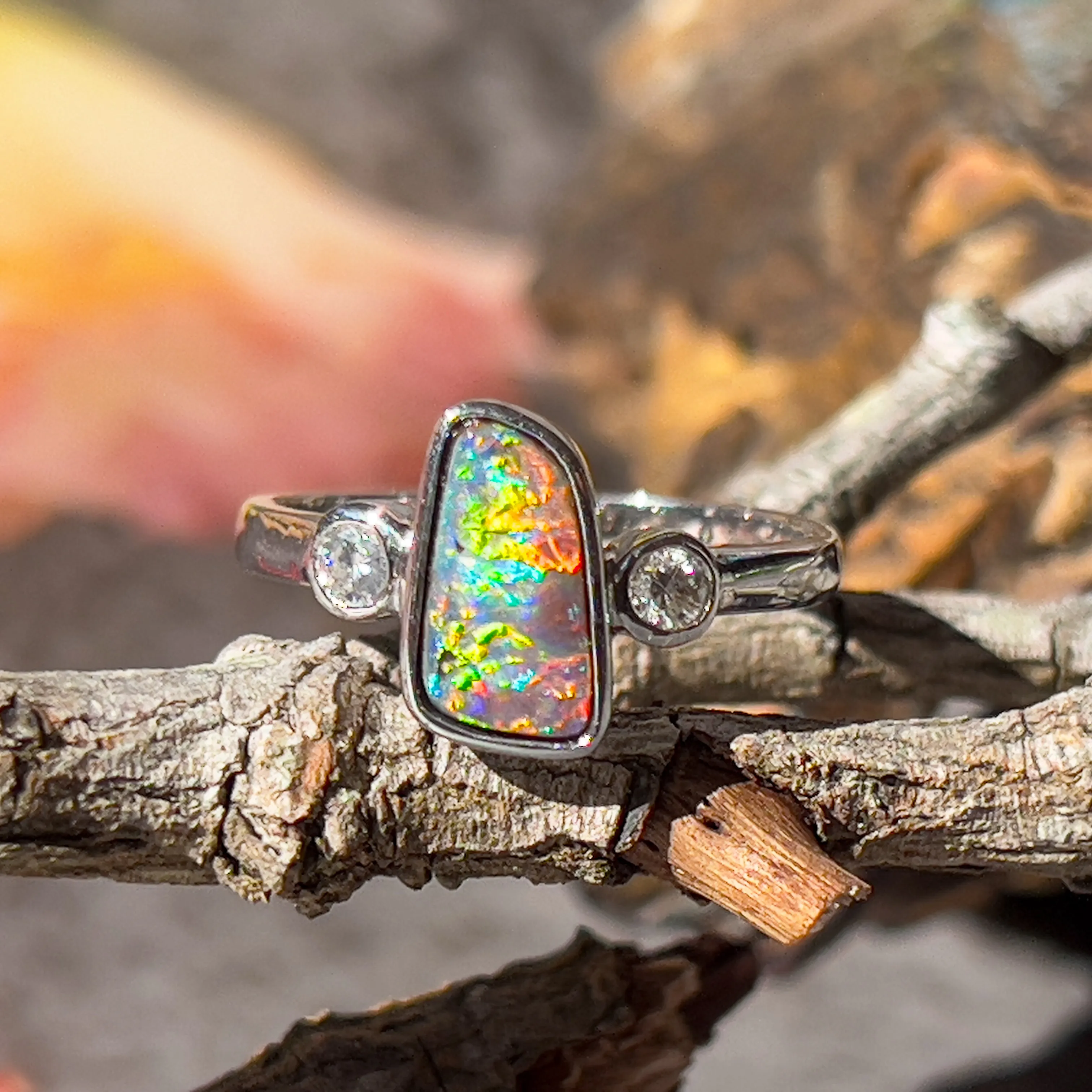 14kt White Gold Boulder Opal 1.8ct and Diamond Opal ring