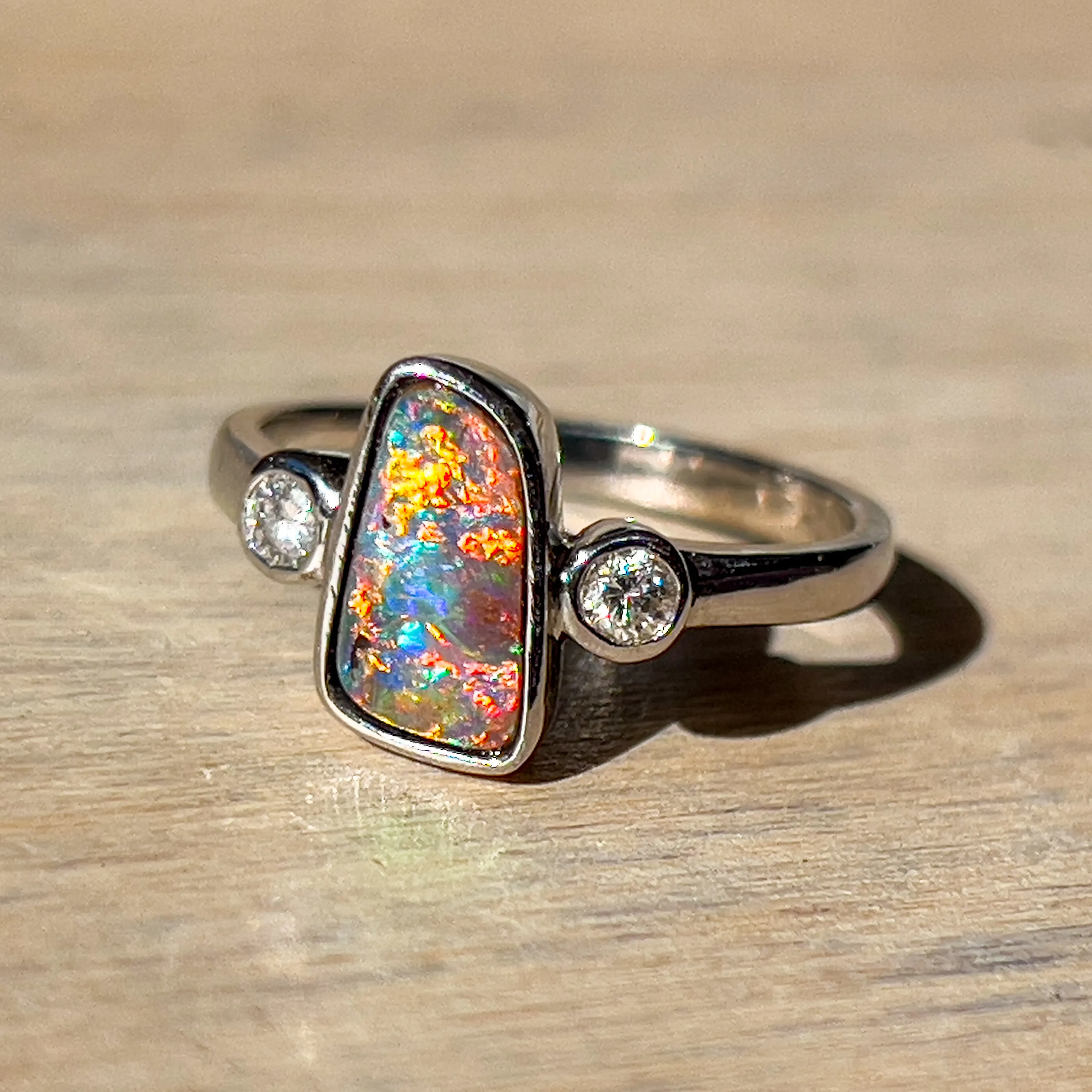 14kt White Gold Boulder Opal 1.8ct and Diamond Opal ring