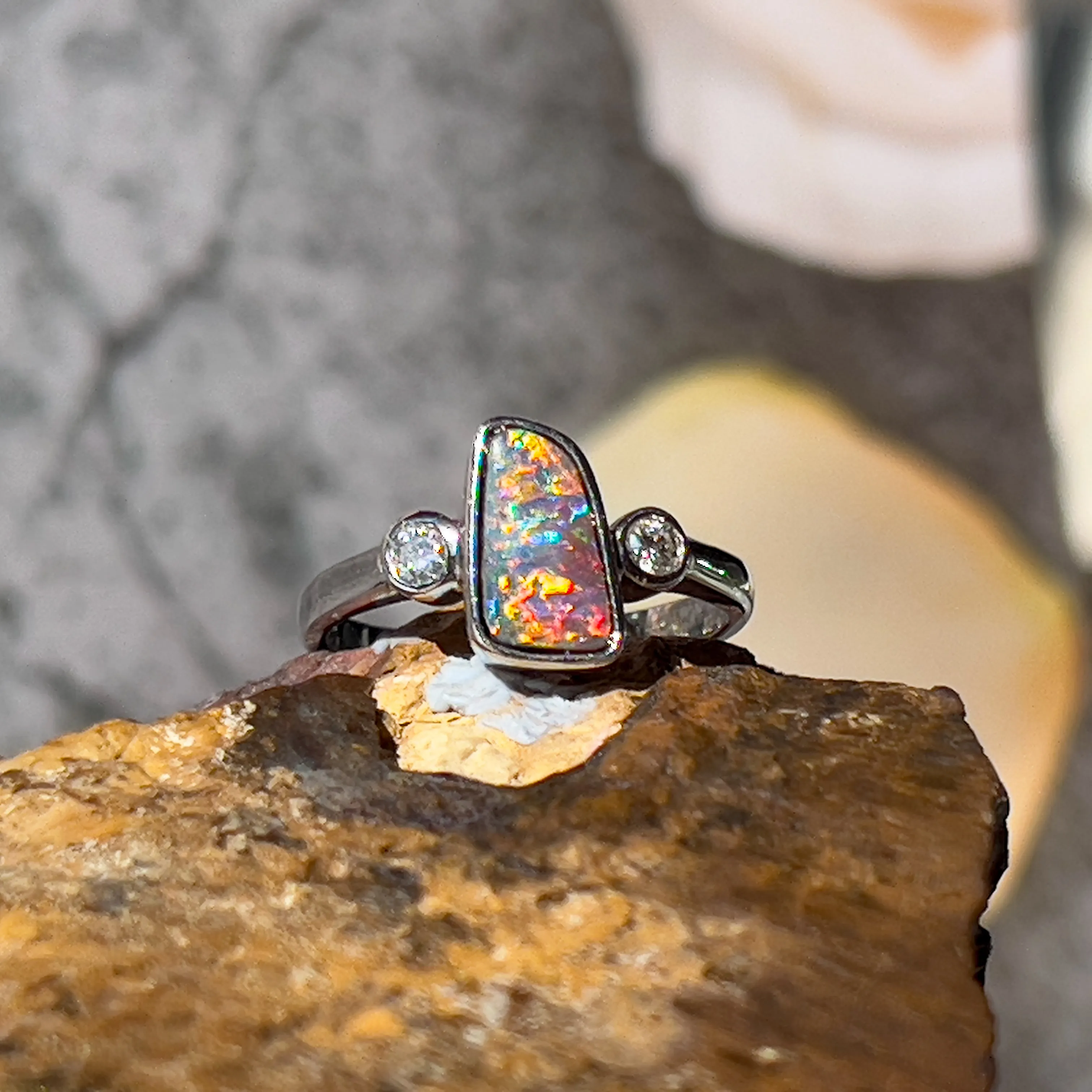 14kt White Gold Boulder Opal 1.8ct and Diamond Opal ring