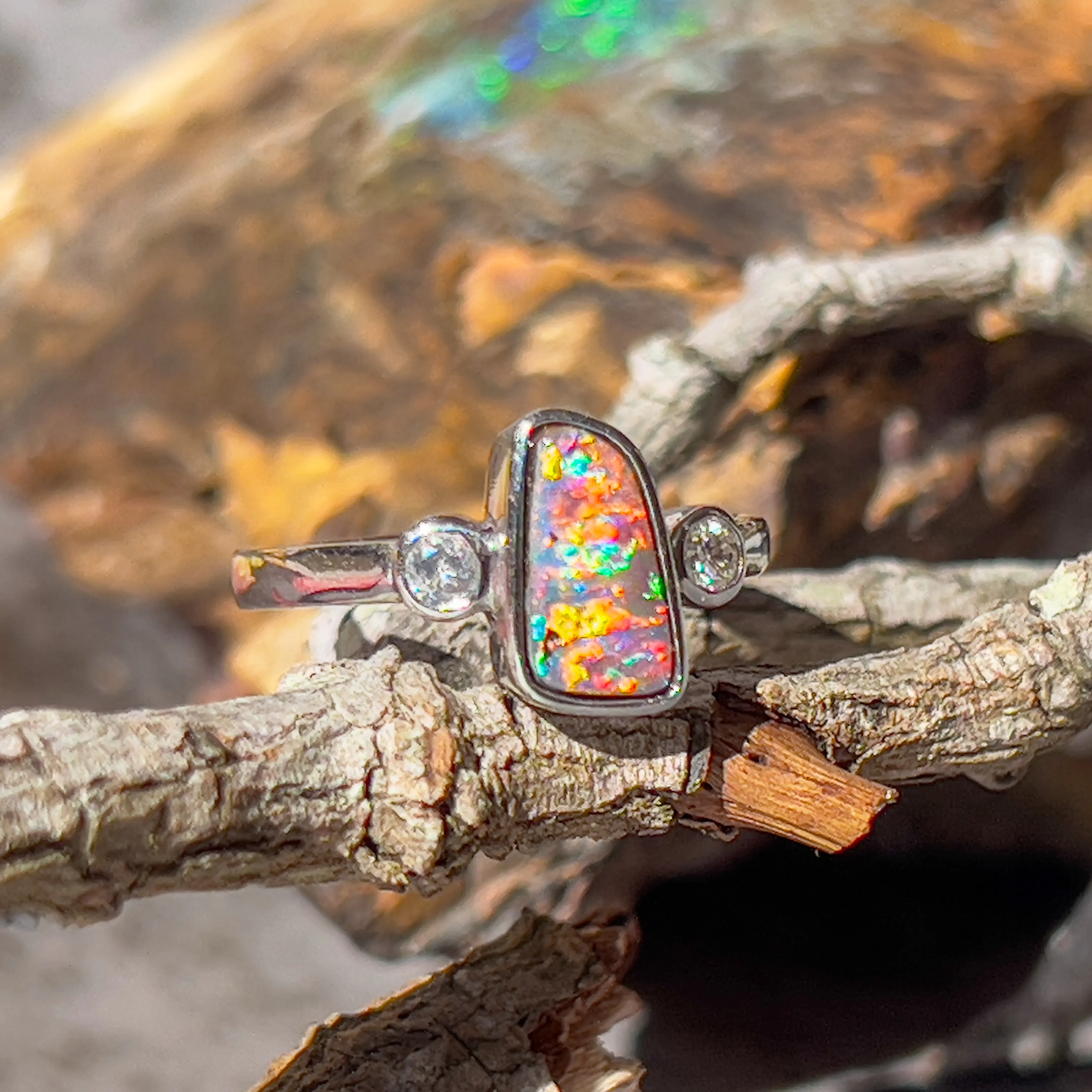 14kt White Gold Boulder Opal 1.8ct and Diamond Opal ring