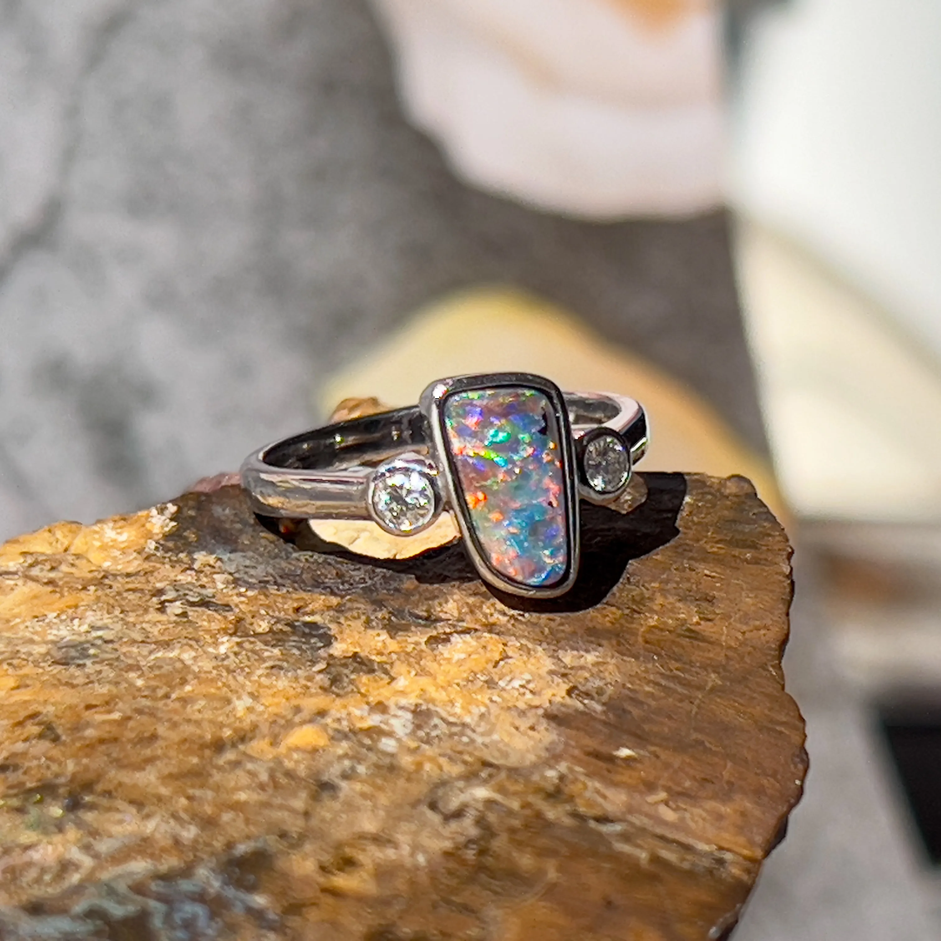 14kt White Gold Boulder Opal 1.8ct and Diamond Opal ring