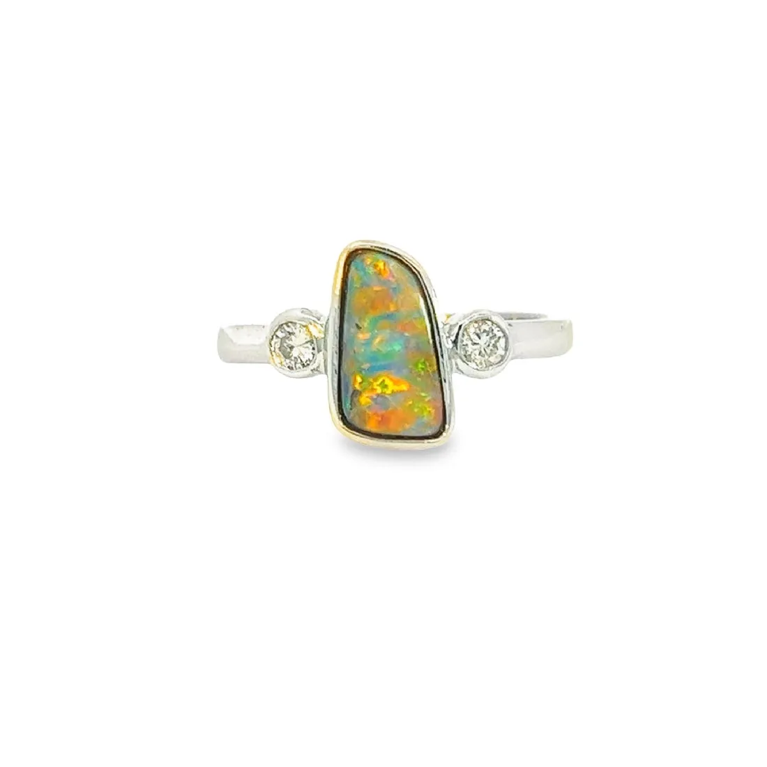 14kt White Gold Boulder Opal 1.8ct and Diamond Opal ring