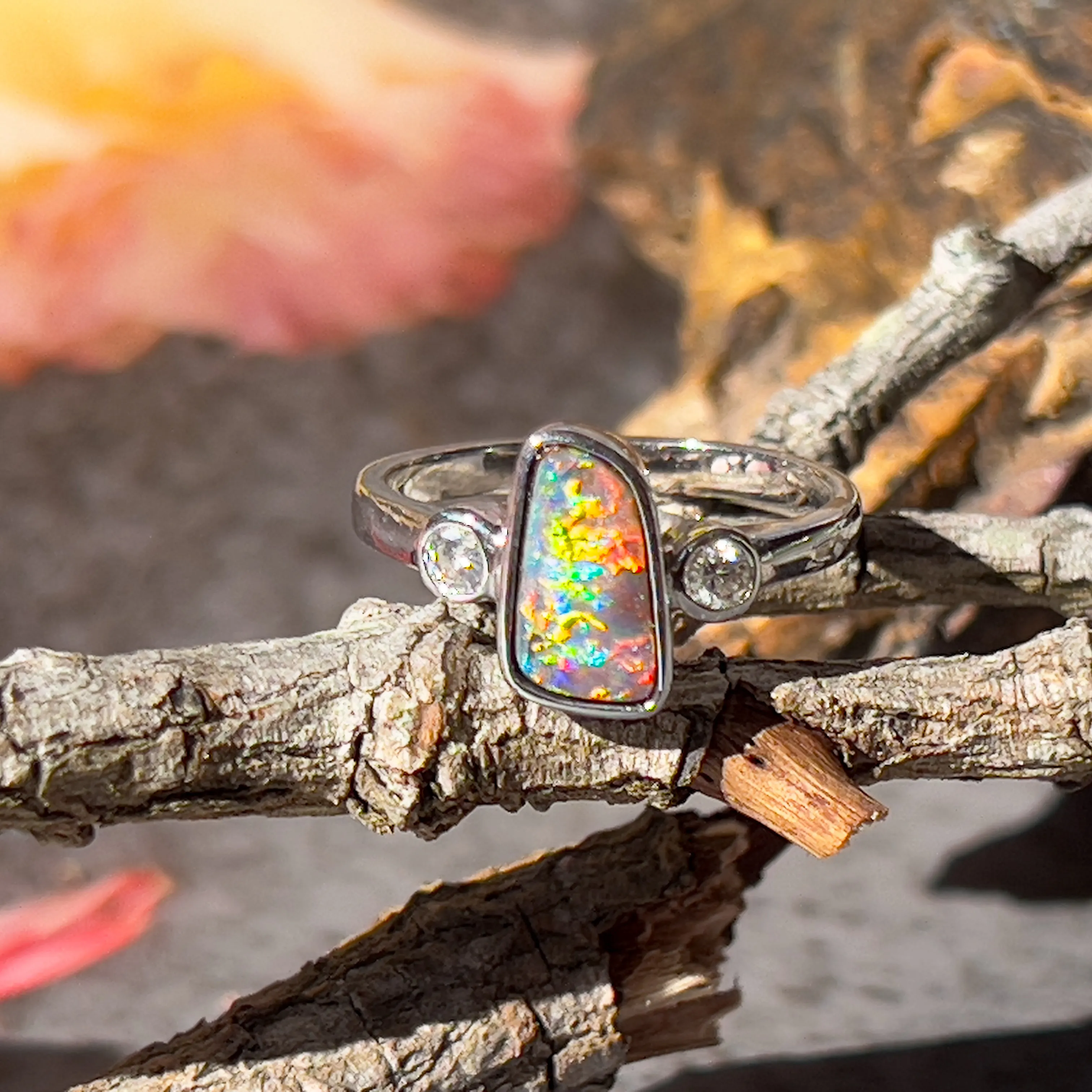 14kt White Gold Boulder Opal 1.8ct and Diamond Opal ring