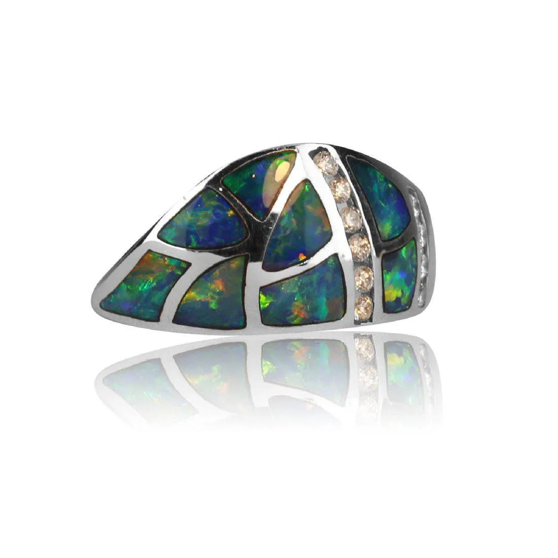 14kt White Gold Opal inlay and Diamond ring