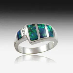 14kt White Gold Opal inlay diamond ring