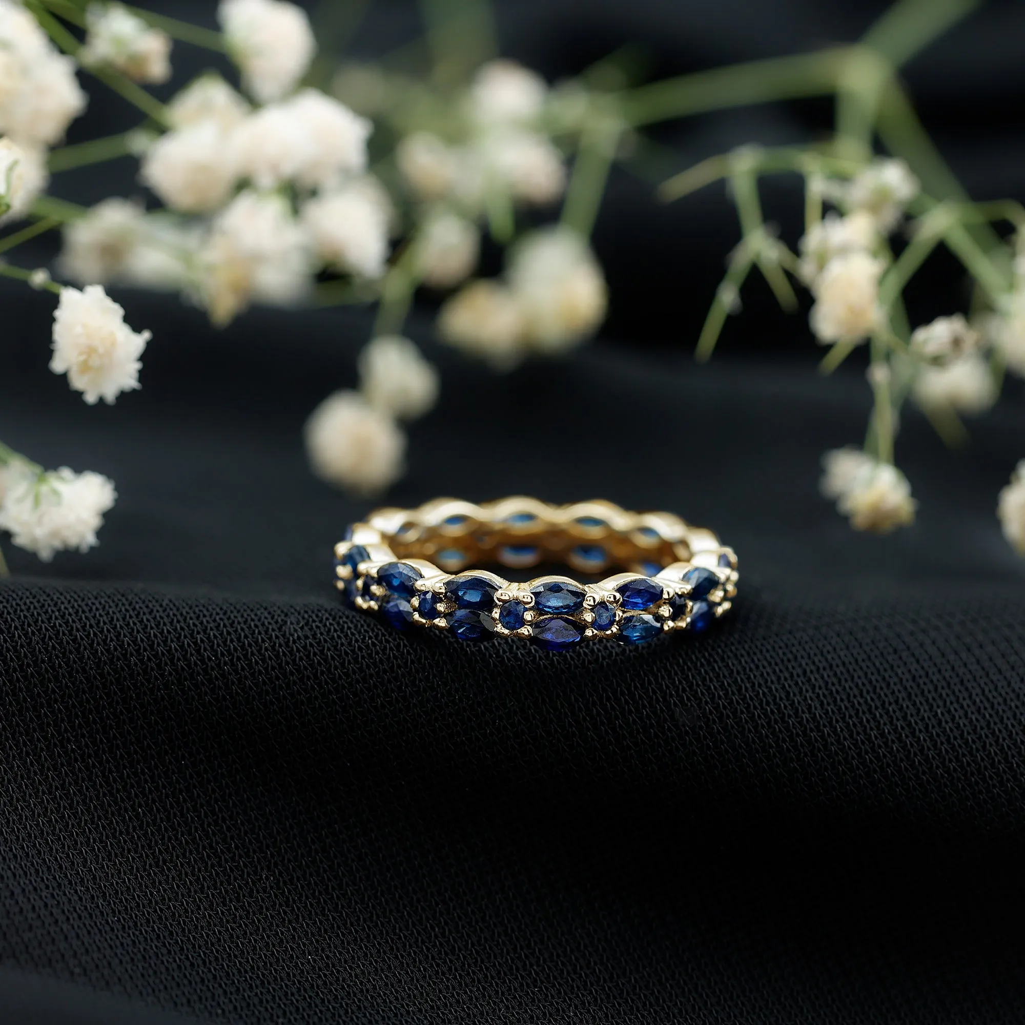 1.5 CT Marquise and Round Blue Sapphire Contemporary Full Eternity Ring