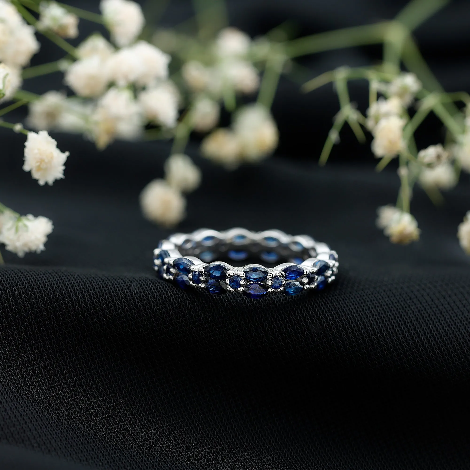 1.5 CT Marquise and Round Blue Sapphire Contemporary Full Eternity Ring