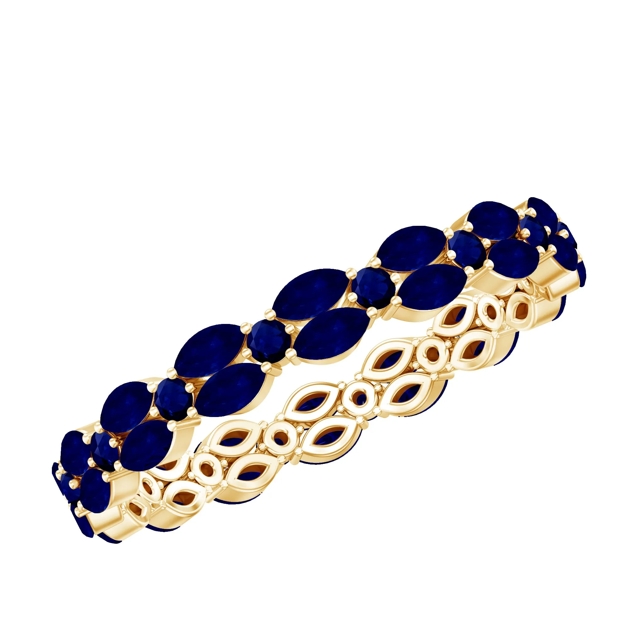 1.5 CT Marquise and Round Blue Sapphire Contemporary Full Eternity Ring