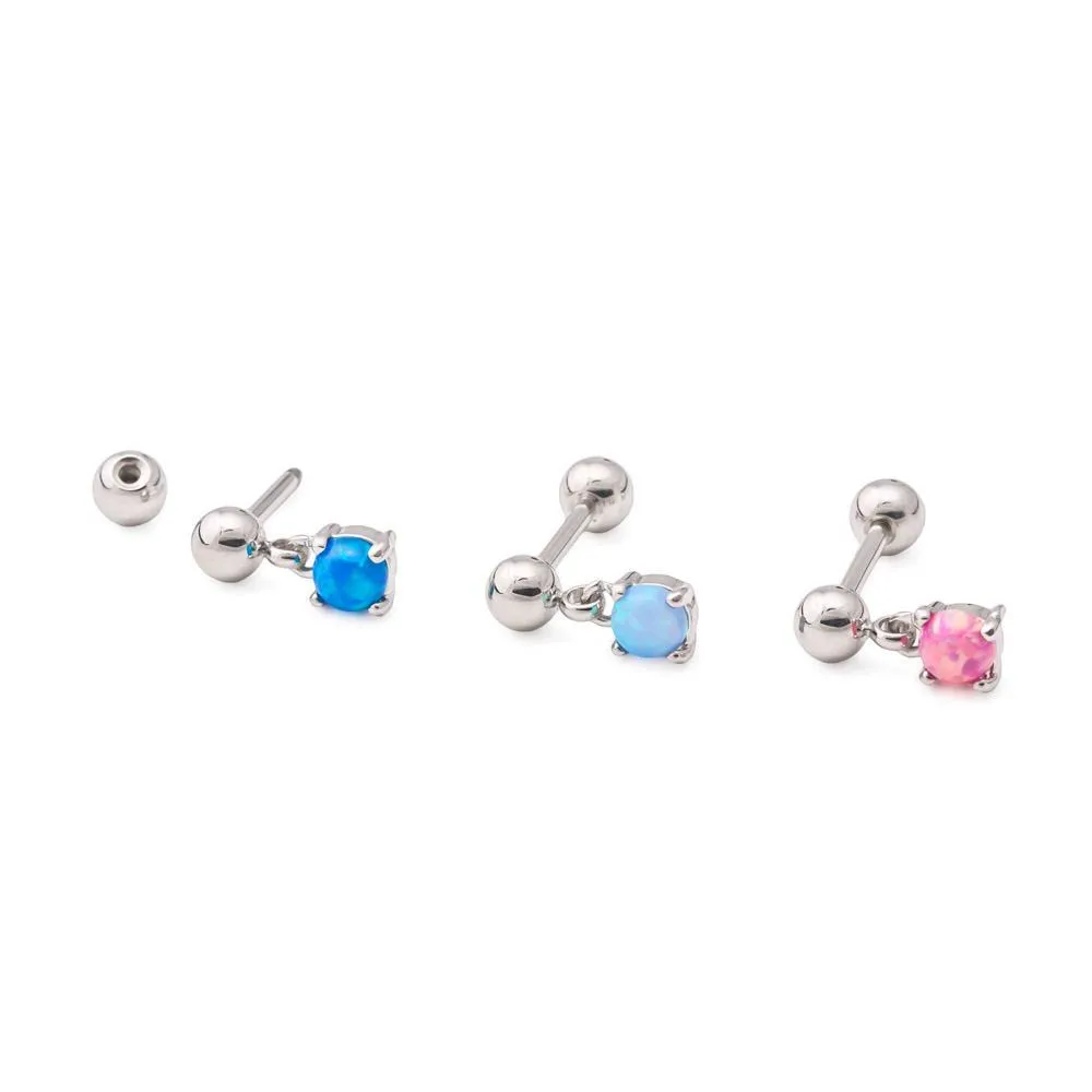 16g 5/16” Rhodium-Plated Straight Stainless Steel Barbell with Opal Dangle