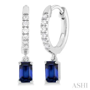 1/8 ctw Petite 5X3MM Sapphire Drop and Round Cut Diamond Precious Fashion Huggies in 10K White Gold