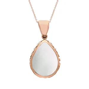 18ct Rose Gold Whitby Jet Mother Of Pearl Double Sided Celtic Pear Cut Fob Necklace