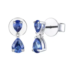 18ct white gold 2 pear shaped sapphire claw set drop earrings