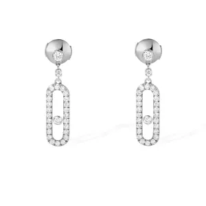 18ct White Gold Dormeuses Uno Pave Set Diamond Drop Earrings