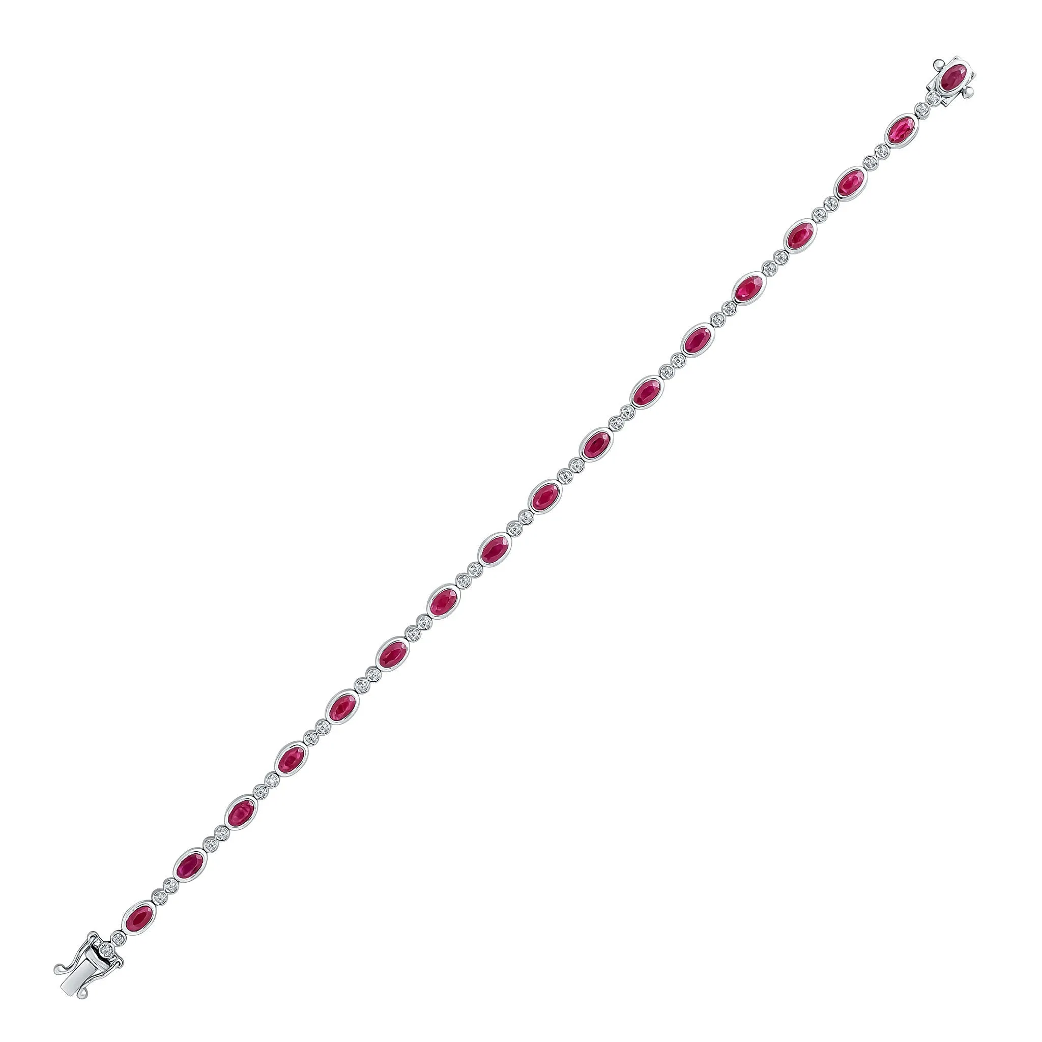 18ct White Gold Oval Ruby And Round Diamond Bracelet