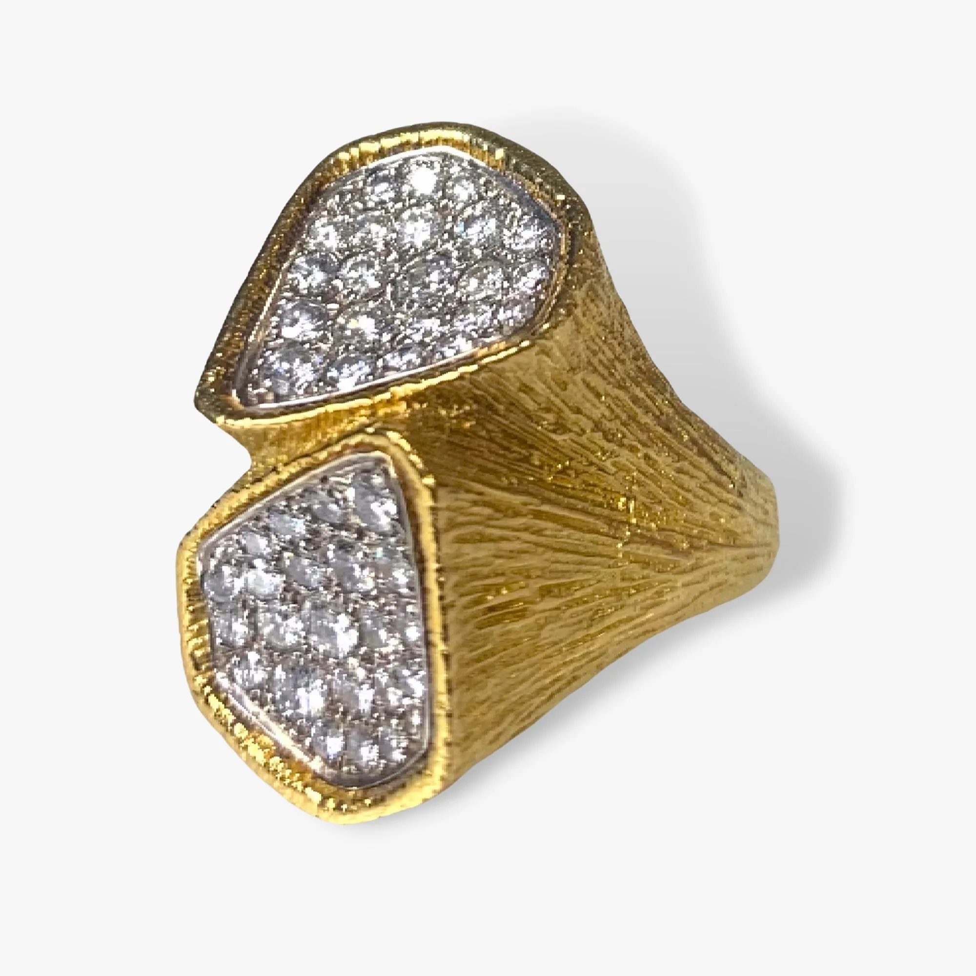 18k Brushed Yellow Gold Round Diamond Vintage Cocktail Ring