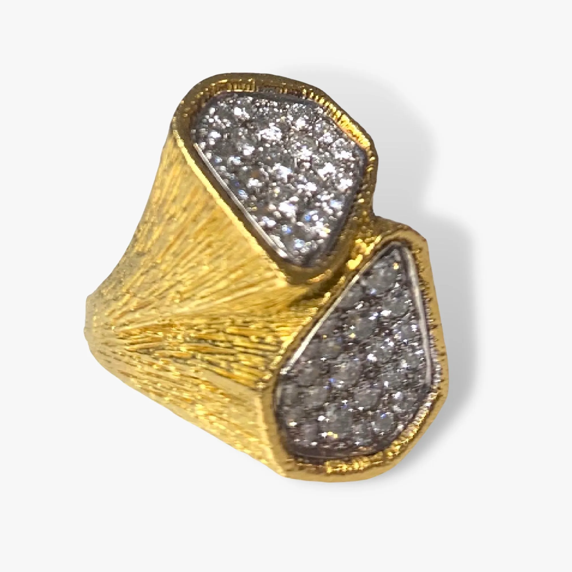 18k Brushed Yellow Gold Round Diamond Vintage Cocktail Ring