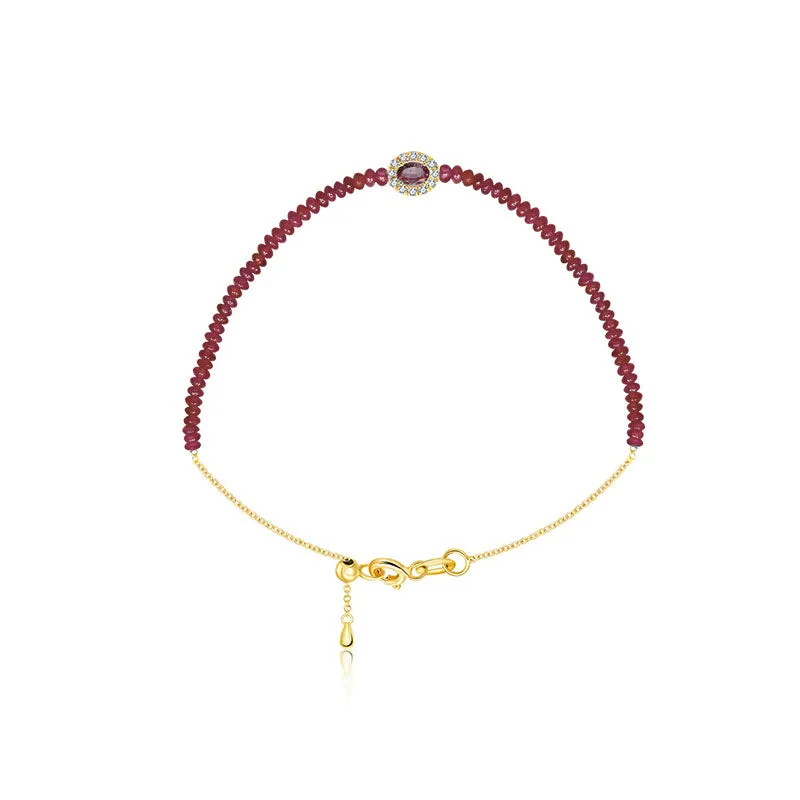 18k Gold Ruby Beaded Diamond Bracelet