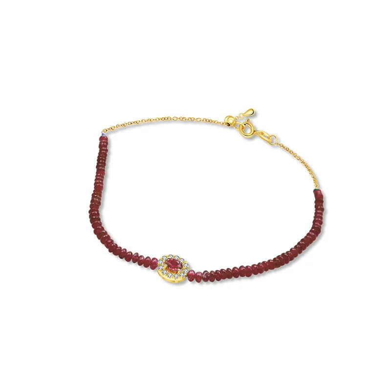 18k Gold Ruby Beaded Diamond Bracelet