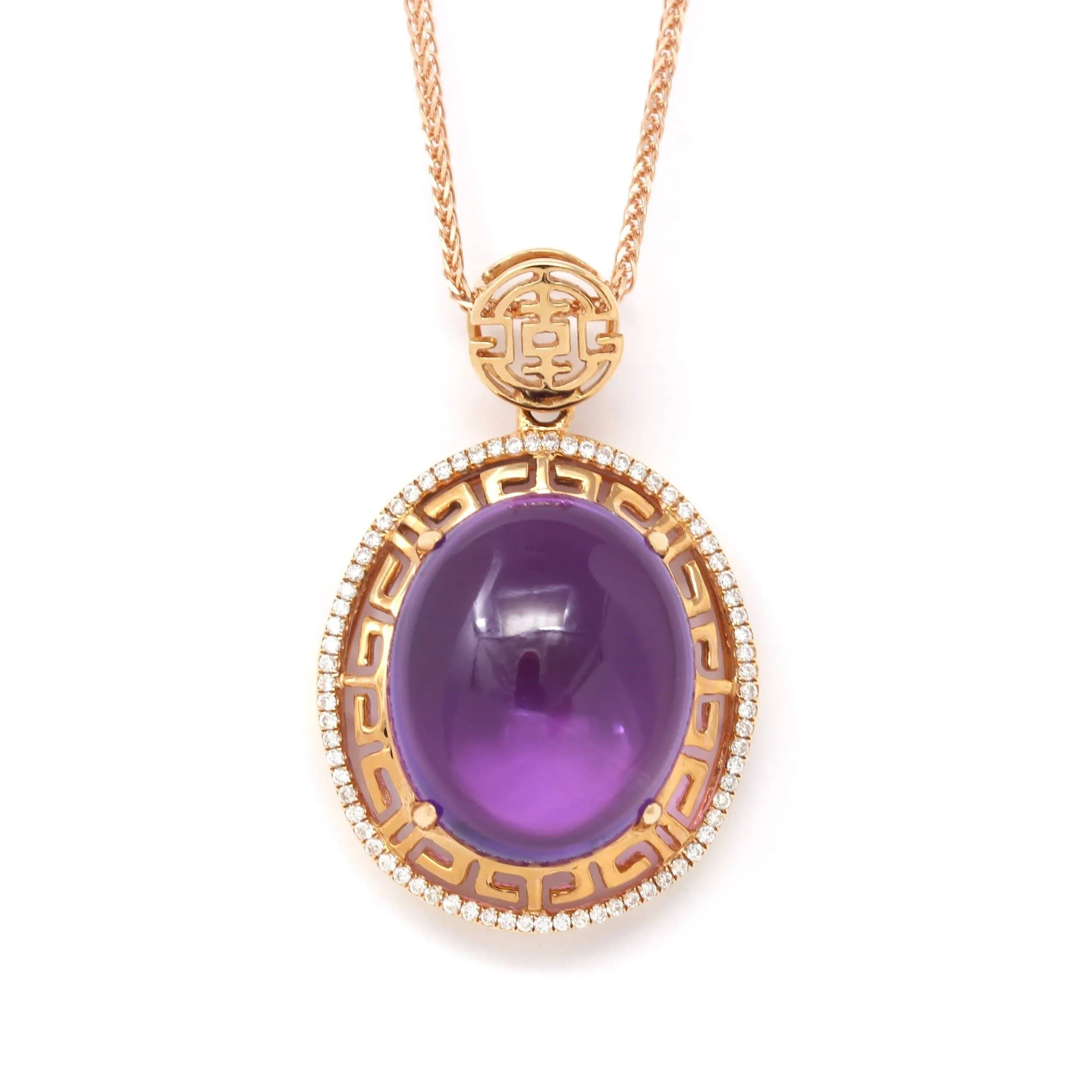 18k Rose Gold Genuine AAA Royal Amethyst Pendant Necklace