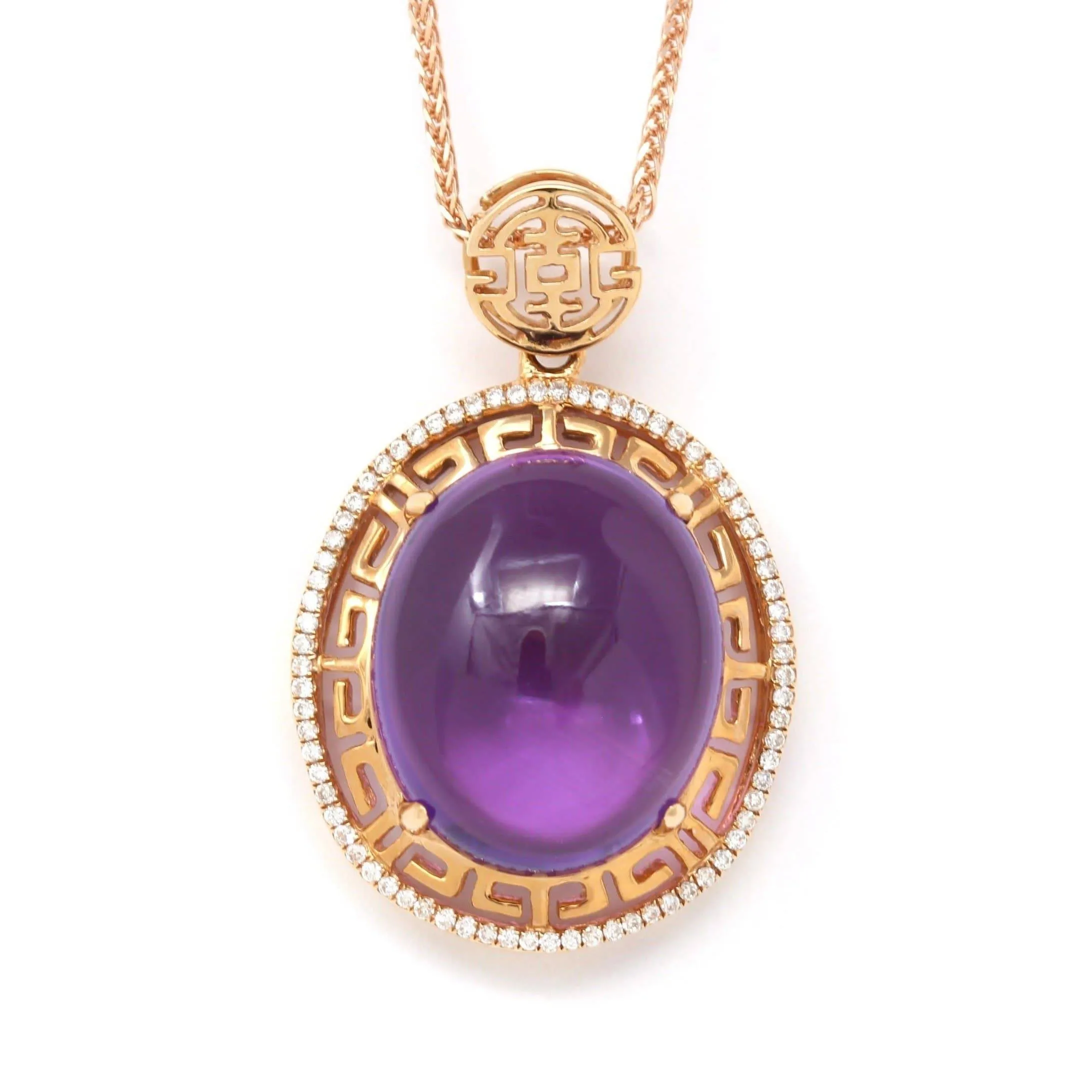 18k Rose Gold Genuine AAA Royal Amethyst Pendant Necklace