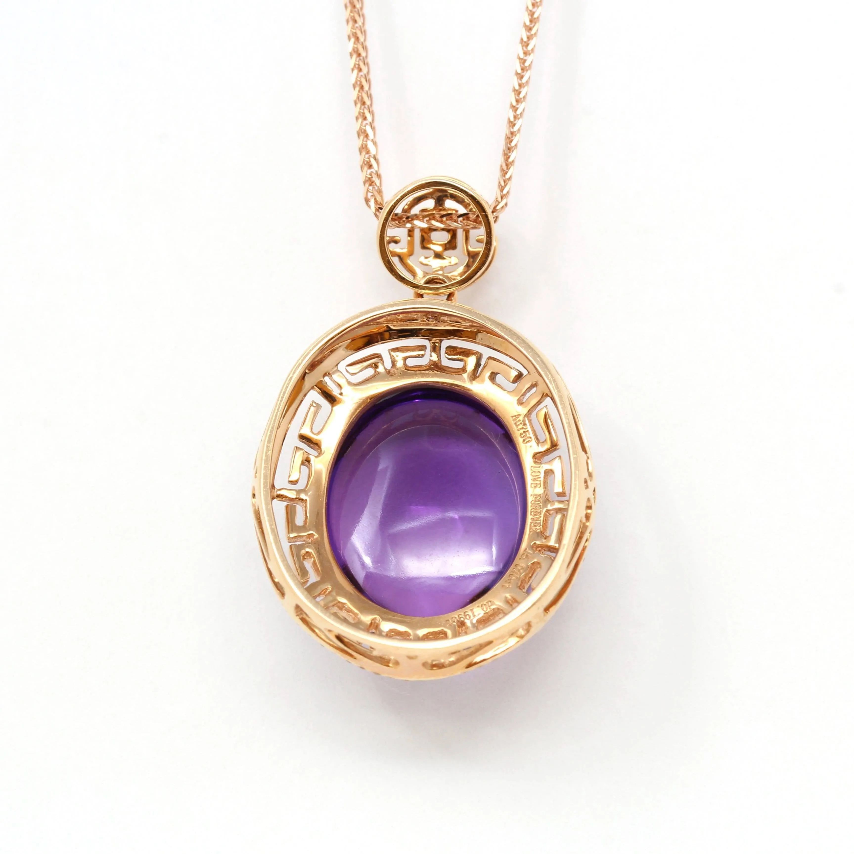 18k Rose Gold Genuine AAA Royal Amethyst Pendant Necklace