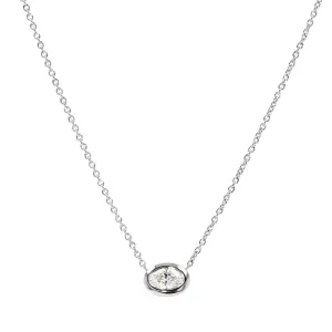 18k Small Oval Diamond Pendant Necklace