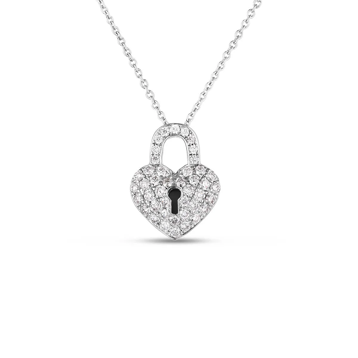 18K White Gold Diamond Heart Lock Necklace