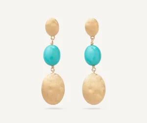 18K Yellow Gold Drop Earrings with Turquoise