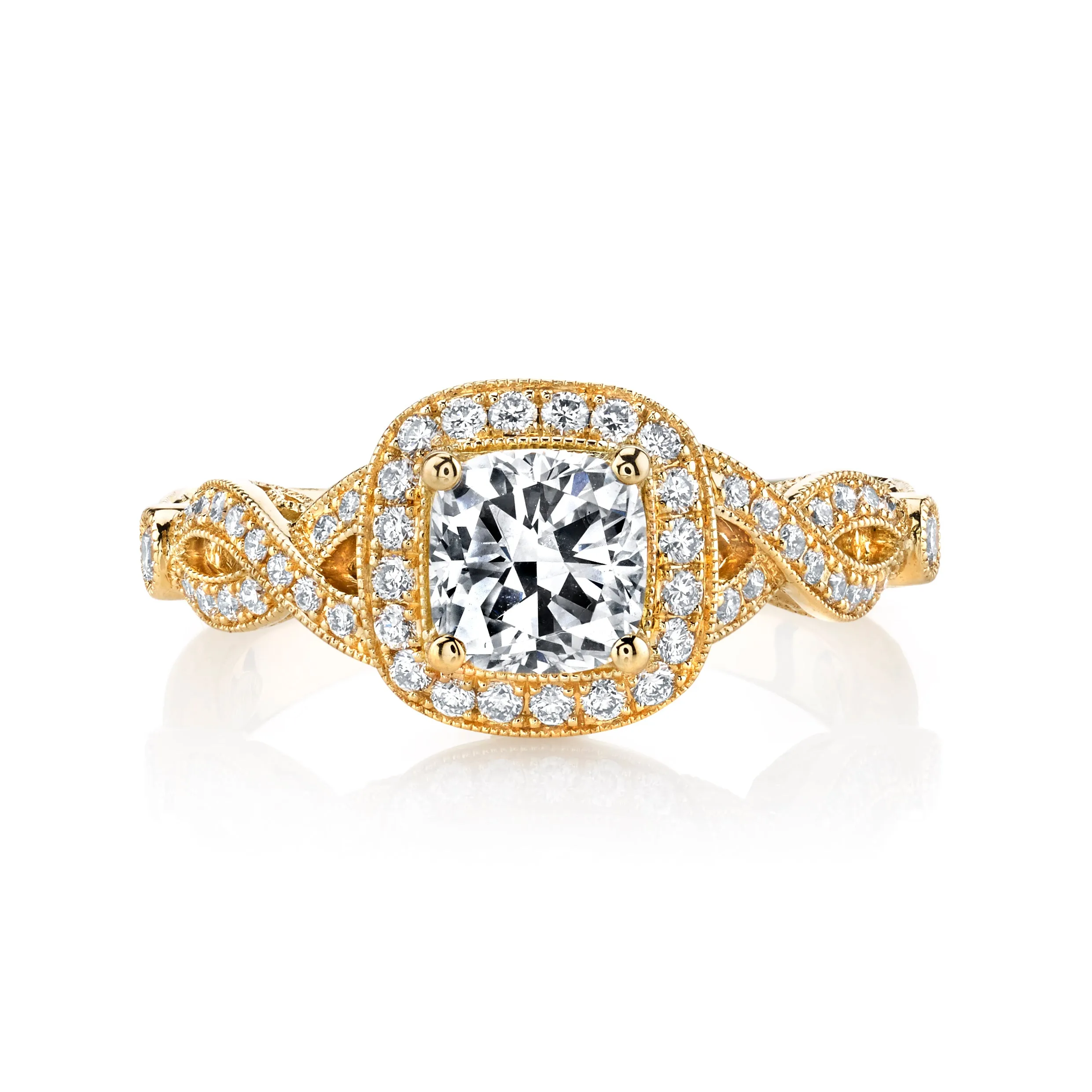 18K YELLOW GOLD HALO DIAMOND ENGAGEMENT RING