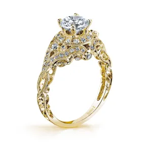 18K YELLOW GOLD HALO DIAMOND ENGAGEMENT RING