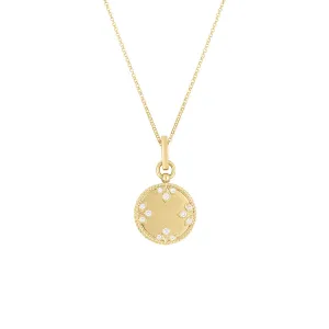 18K Yellow Gold Medallion Charms Small Diamond Necklace