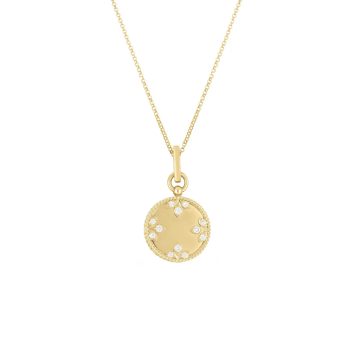 18K Yellow Gold Medallion Charms Small Diamond Necklace