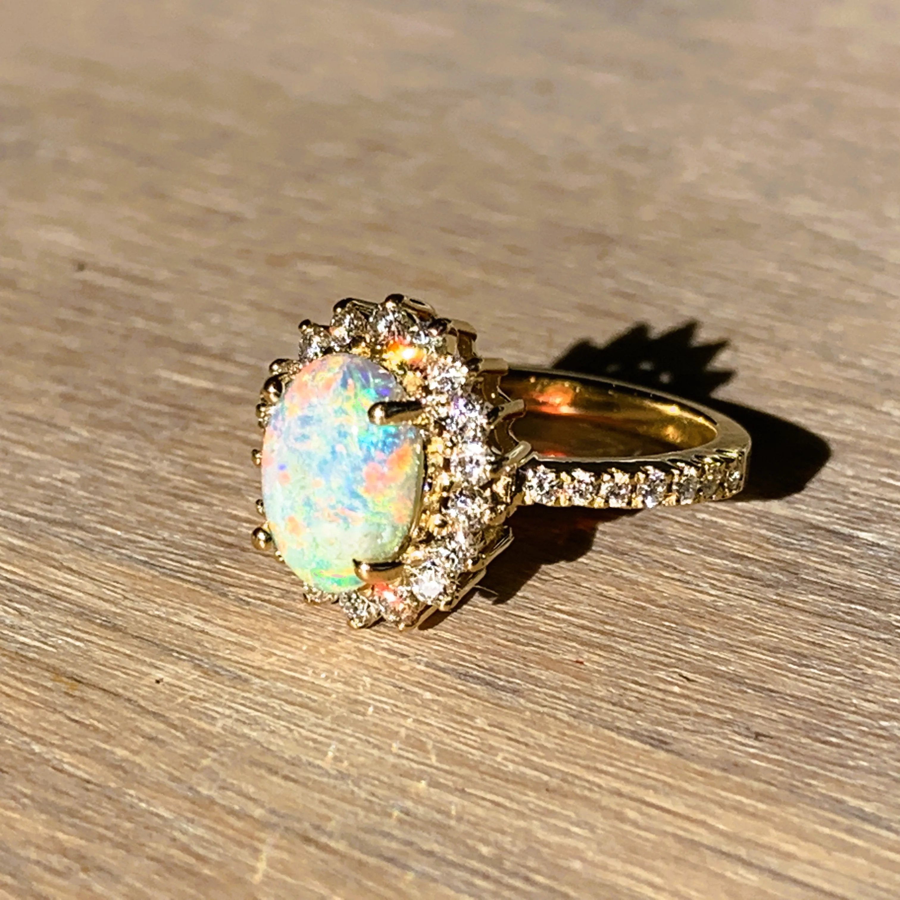 18kt Yellow Gold cluster Black Crystal Opal 0.91ct with Diamonds ring