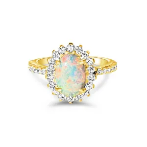 18kt Yellow Gold cluster Black Crystal Opal 0.91ct with Diamonds ring