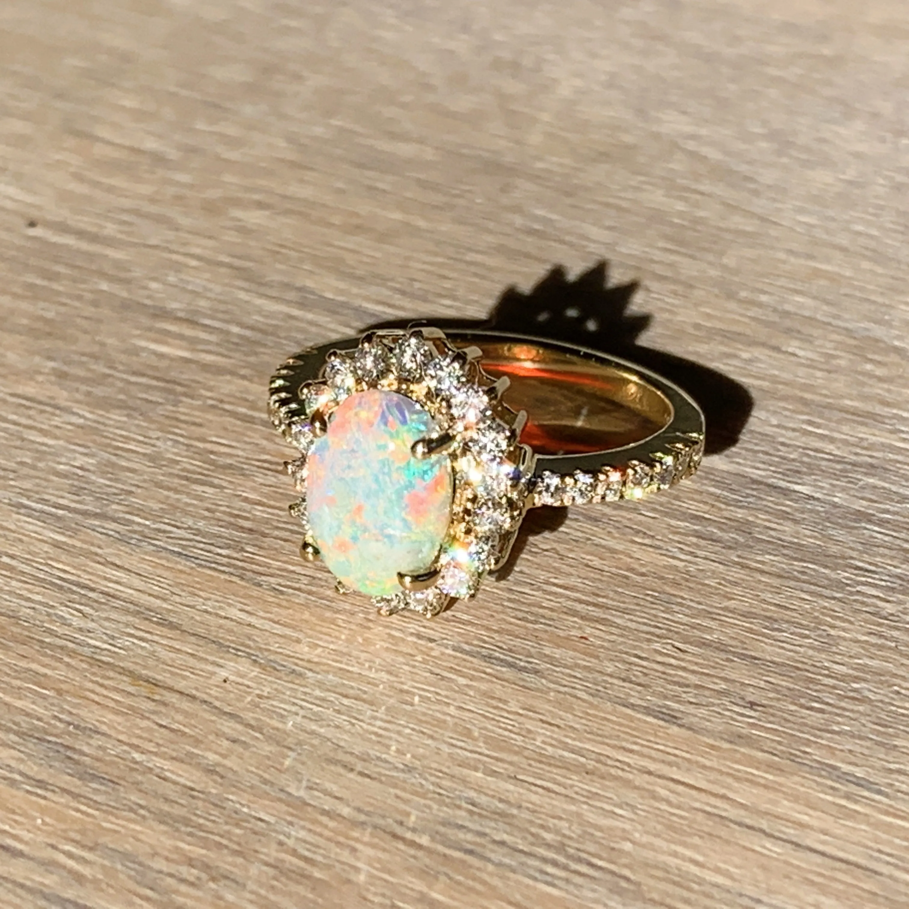 18kt Yellow Gold cluster Black Crystal Opal 0.91ct with Diamonds ring