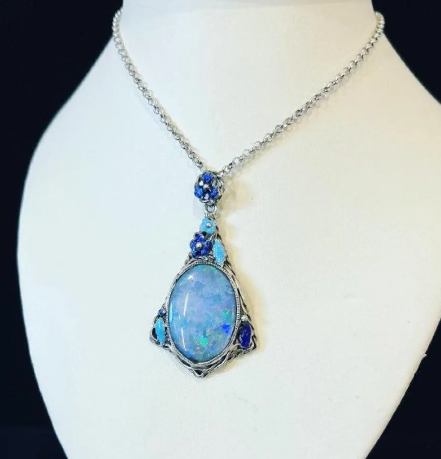 1920s Oval 6.00ct Lightning Ridge Opal Pendnat