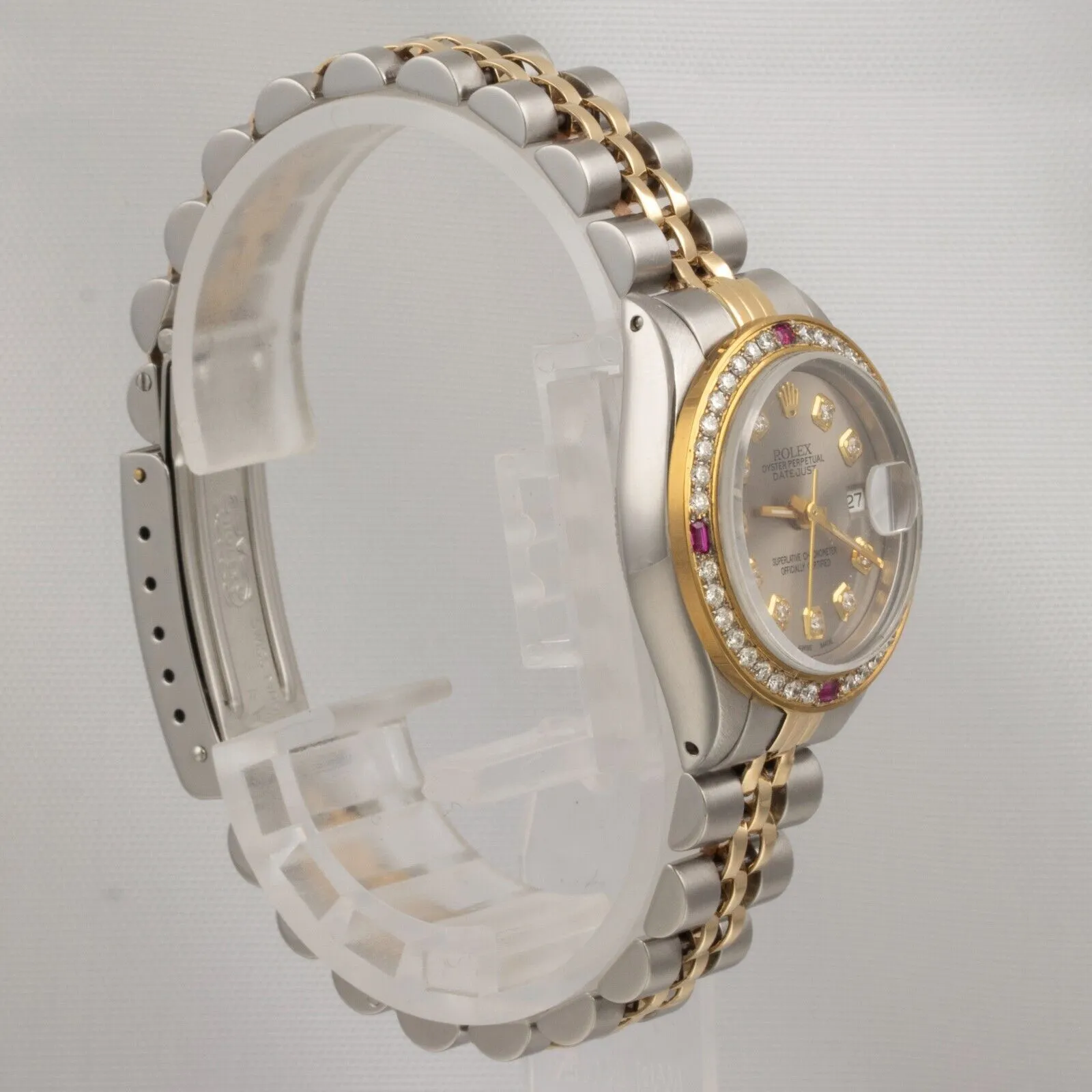 1983 Rolex DateJust 6917 Steel & 18k Gold Silver Diamond Ruby Bezel 26mm Watch