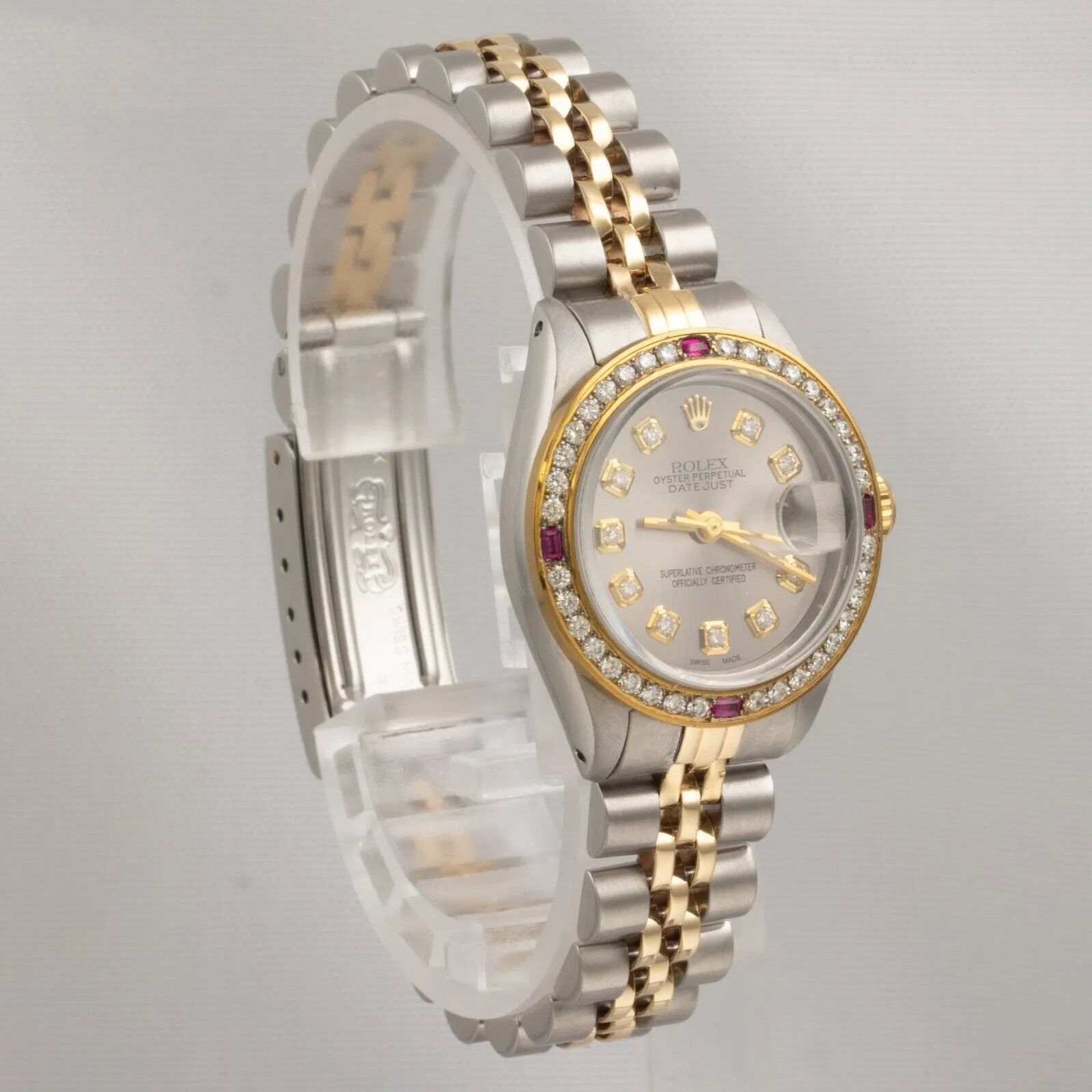 1983 Rolex DateJust 6917 Steel & 18k Gold Silver Diamond Ruby Bezel 26mm Watch